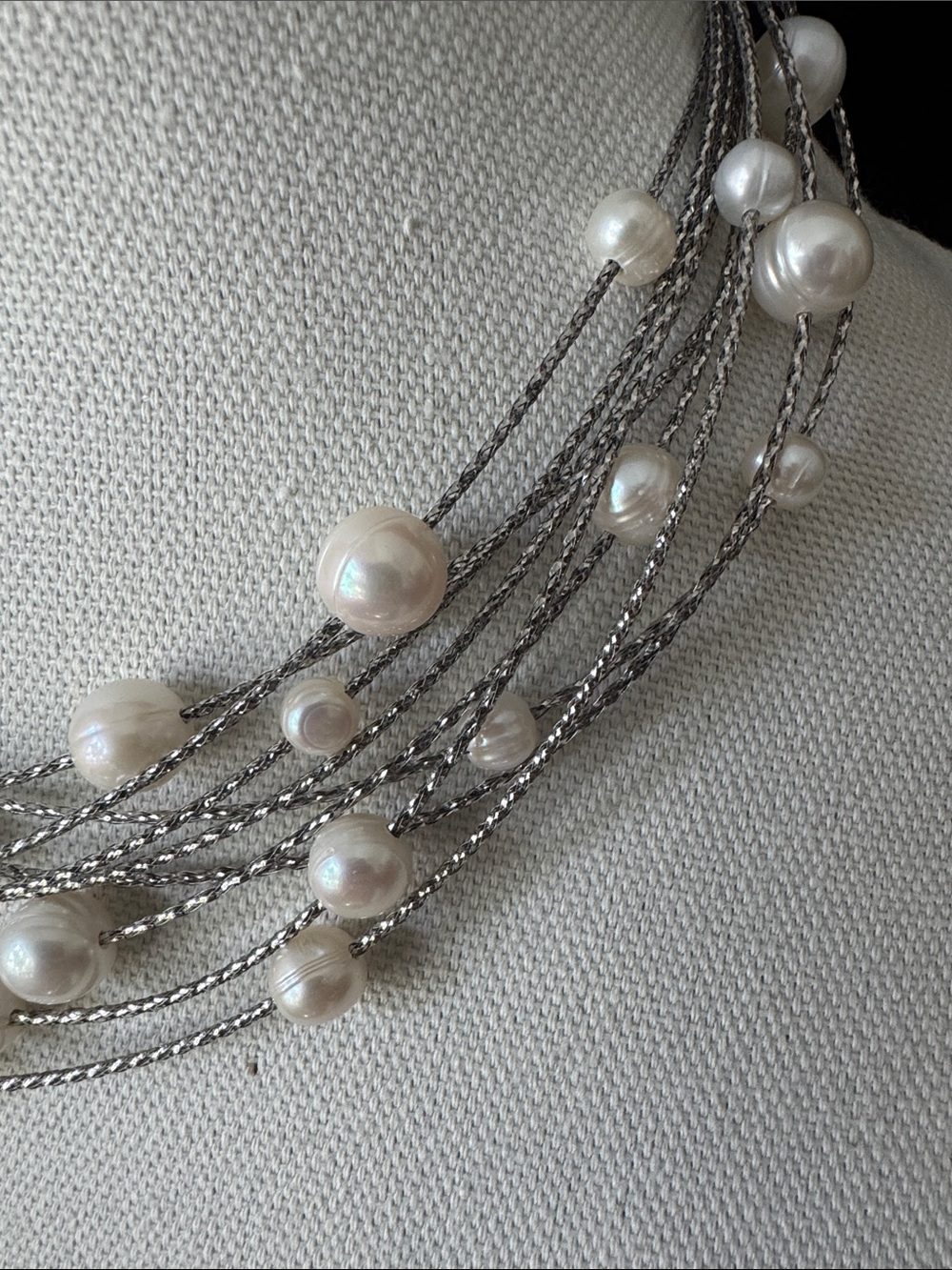 Honora Pearl Floating Multi-Strand Stainless Steel Cable Necklace - Picture 3 of 8
